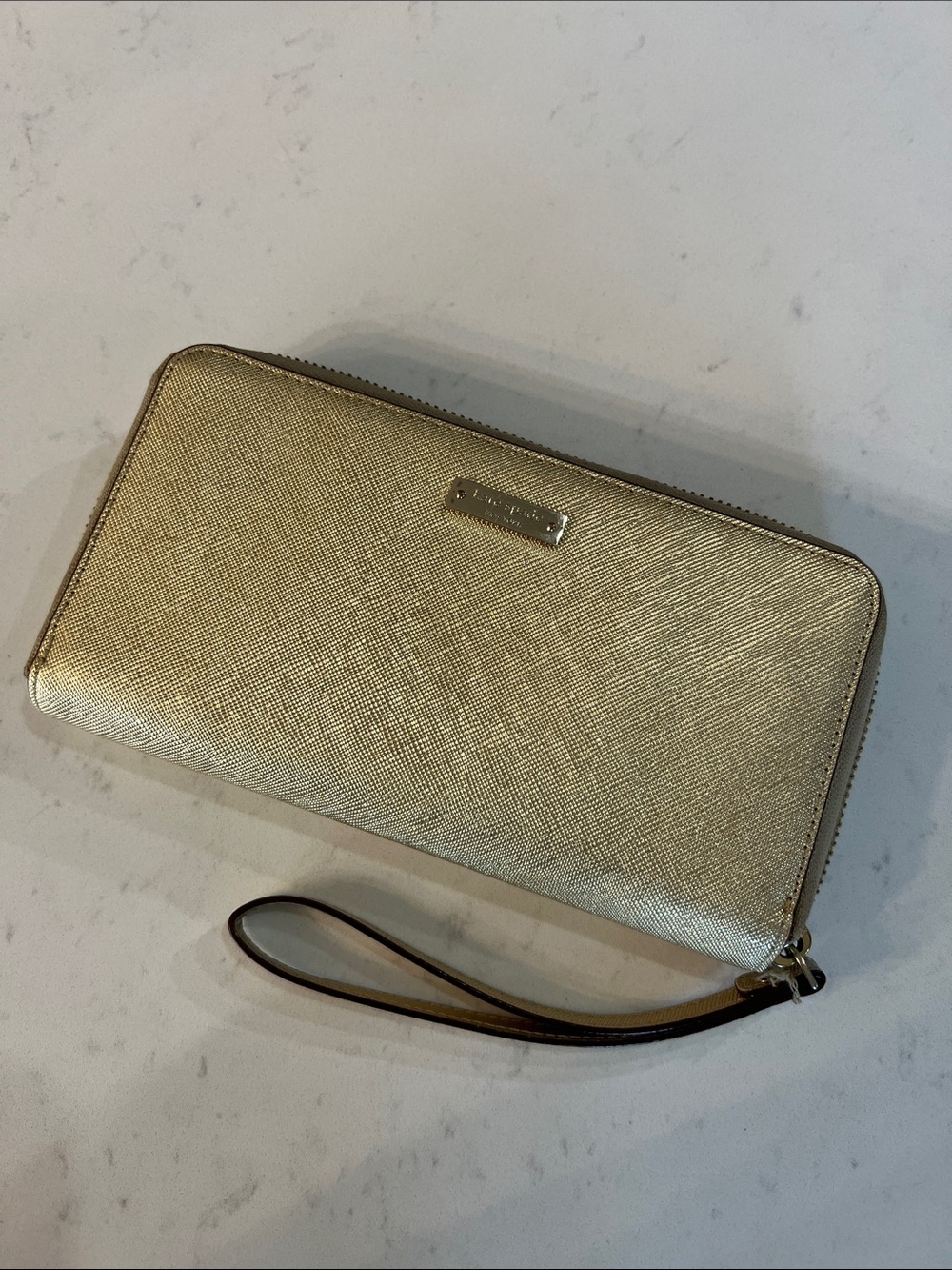 kate spade Metallic Gold Zip-Around Wristlet Wallet